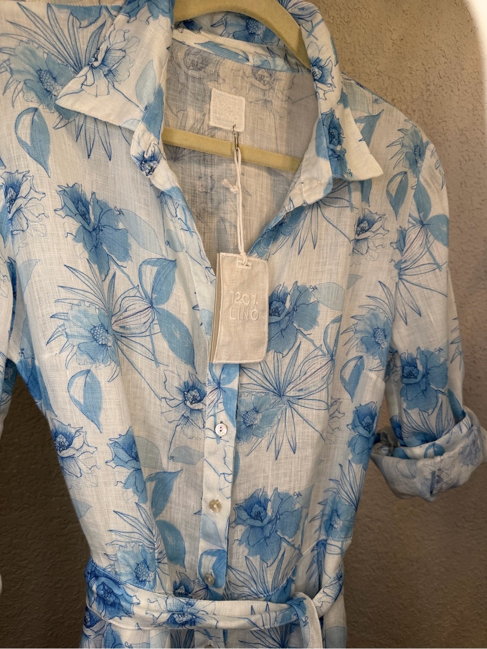🆕120% Lino Floral Linen Belted Shirtdress - Picture 6 of 15